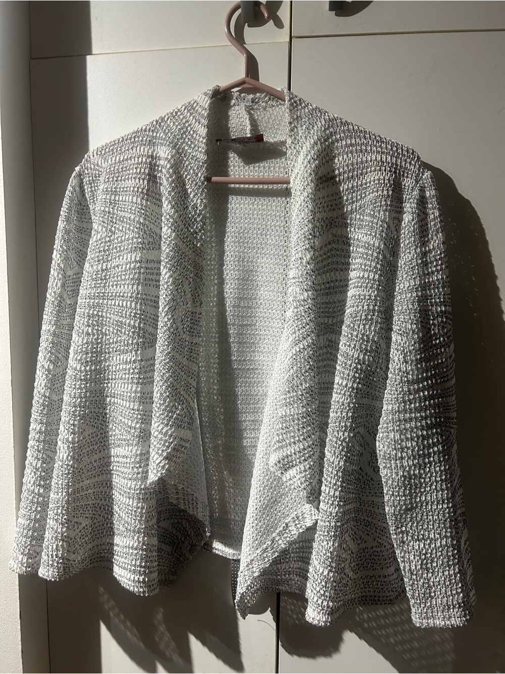 Open-Front Knit Cardigan Sweater in Light Cream